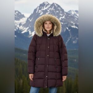 Lauren Ralph Lauren Plum Down Puffer Coat with Hood, Women Size Large